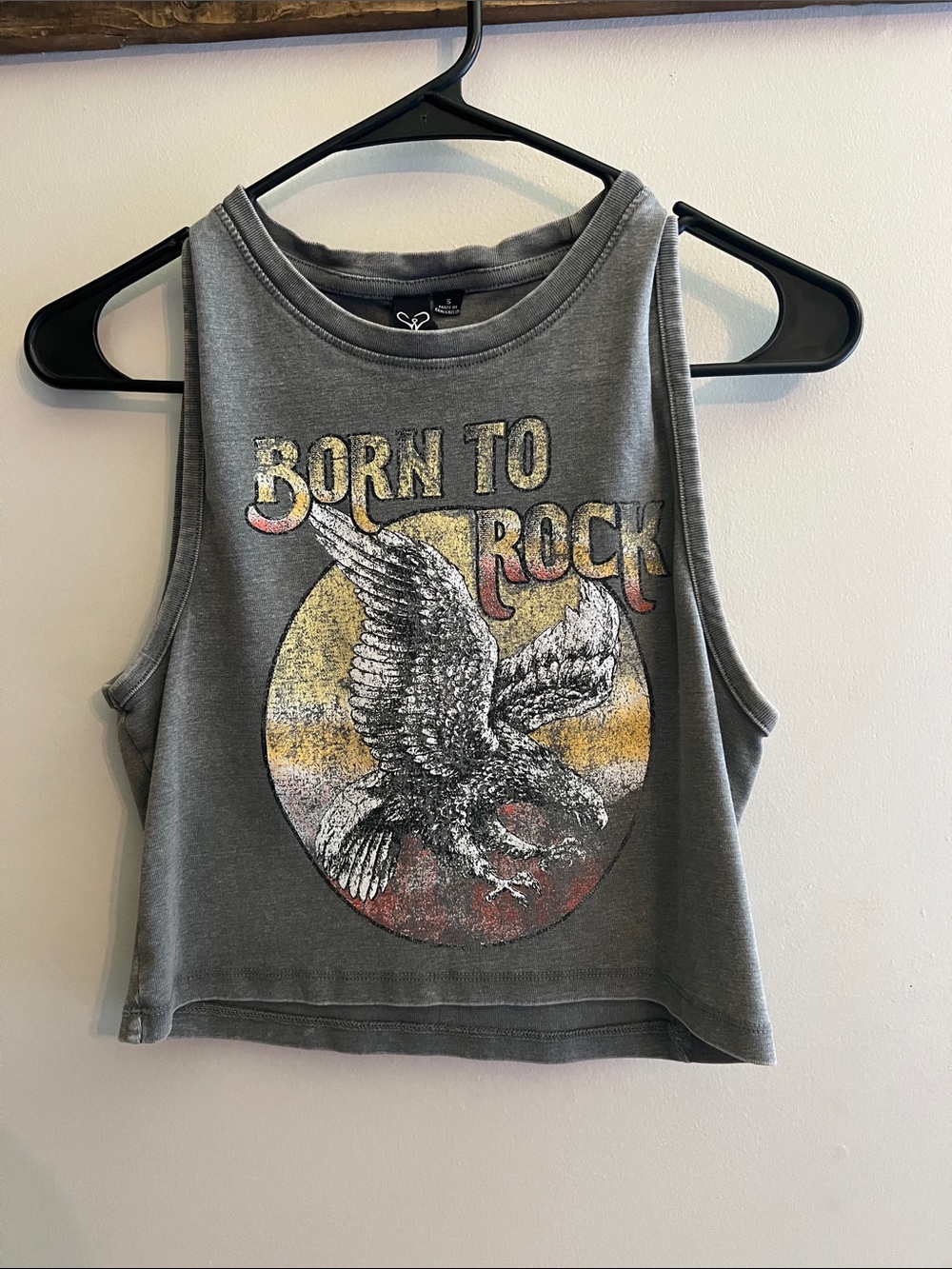 Windsor Gray 'Born to Rock' Eagle Crop Tank